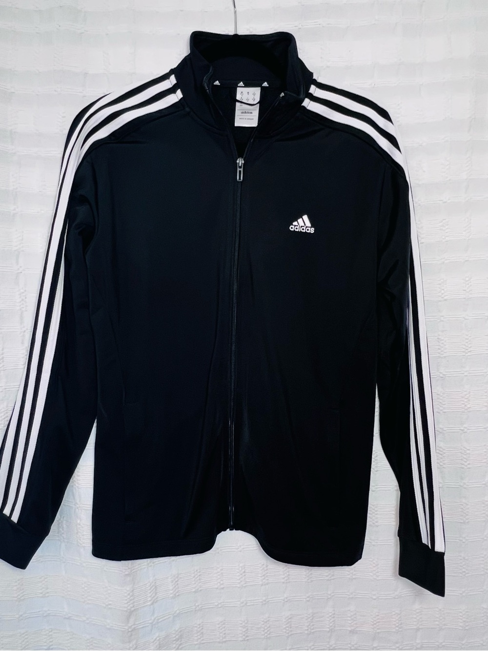 adidas Black Track Jacket with White Three-Stripe Sleeves - Picture 8 of 10